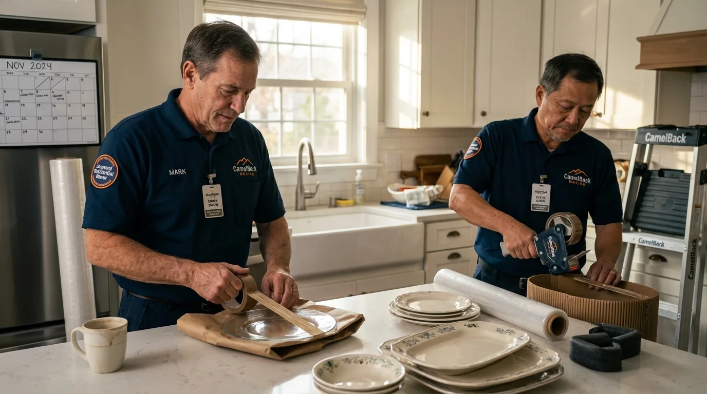 Professional crew packing kitchen dishware in Orange, TX